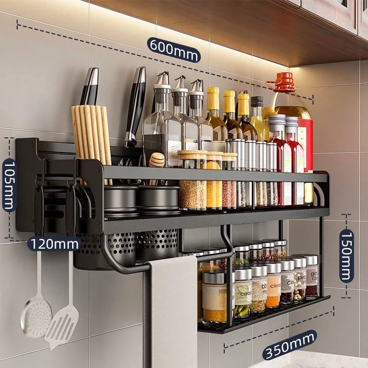 Prateleira Organizadora Multiuso Alumínio Cozinha Moderna Porta Tempero e Utensílios 60cm